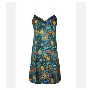LISE CHARMEL blue orange floral rotten mini slip dress sz M